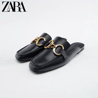 Zara รองเท้าแตะลําลอง ส้นแบน สีดํา สีแดง สไตล์อังกฤษ แฟชั่นฤดูร้อน สําหรับผู้หญิง 2022