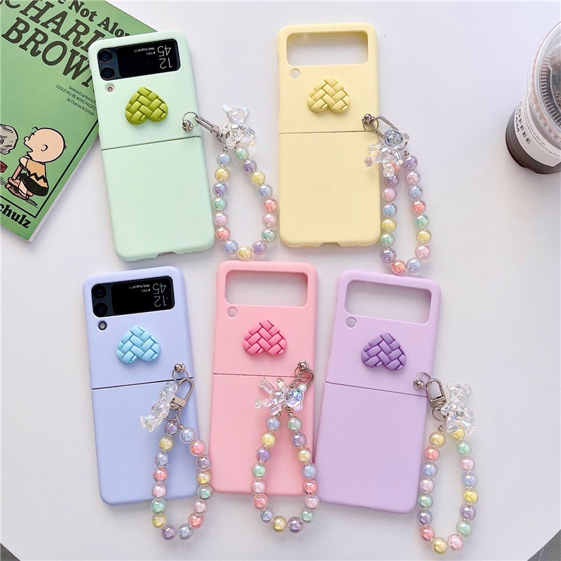เคสโทรศัพท์มือถือ กันกระแทก ประดับลูกปัด สีแคนดี้ สําหรับ Samsung Galaxy Z Flip 4 Z Flip 3 5G Z Flip