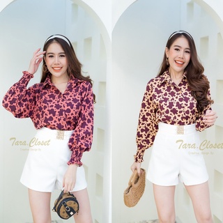 VA042 TARA Shirt เสื้อเชิ้ต คอปก สม็อกปลายแขน ลายกราฟฟิก ลายน้องวัว เนื้อผ้าไหมอิตาลี ผ้าอย่างดี ผ้าไม่หนามาก ผ้าใส่สบาย