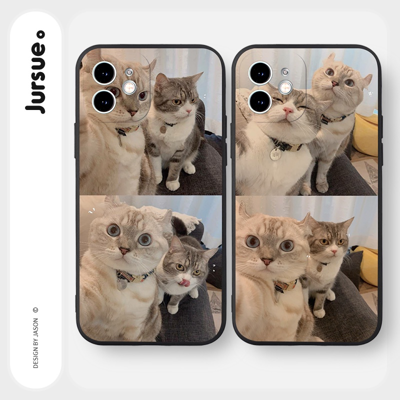 JURSUE เคสคู่ เคสไอโฟน คู่รัก ขอบเหลี่ยมกันกระแทกซิลิโคนนุ่มน่ารักตลก เคสโทรศัพท์ Compatible for iPhone 16 15 14 13 12 11 Pro Max SE 2020 X XR XS 8 7 Plus พลัส Y1918
