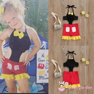 BABYGARDEN-0-5years Boys Girls Swimsuit One Piece Bow Decoration Contrast Color Halter Sleeveless Design Cute Ruffle