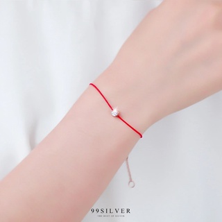 สร้อยข้อมือเชือกมิลานเส้นเล็กสีแดง ประดับจี้เพชร CZ Swiss แท้น่ารัก พร้อมตุ้งติ้งน่ารัก (BHSL12)
