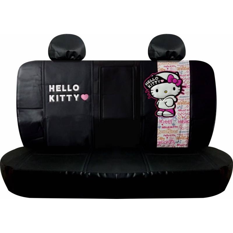 ลิขสิทธิ์แท้ เฮลโล คิตตี้ หุ้มเบาะหลัง หนังเทียม หุ้มเบาะรถยนต์และหุ้มหัวเบาะคู่หลัง สีดำ Hello Kitty Back Seat Covers