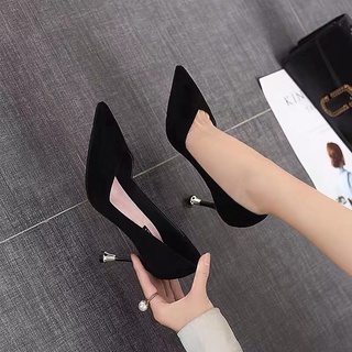 🍒 34-40 รองเท้าส้นสูงสตรีใหม่เกาหลีรุ่น stiletto รองเท้าส้นสูงทุกการแข่งขันปากตื้นชี้รองเท้าเดี่ยวรองเท้าทำงานมืออาชีพ