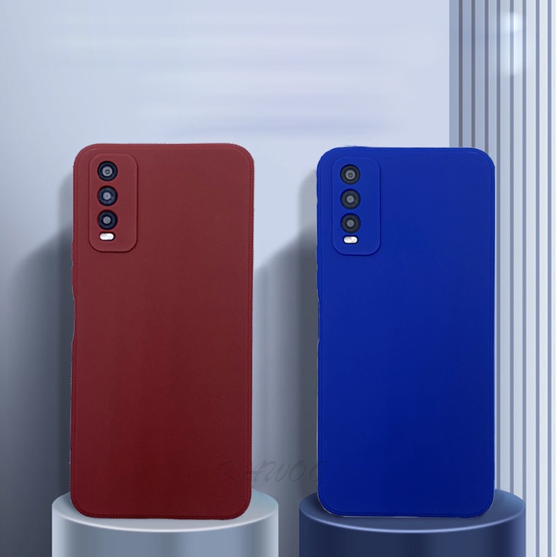 Vivo Y20 Y20i Y12S Y66 Y17 Y15 Y19 S1 Pro V9 V15 Klein สีฟ้า สี่เหลี่ยม กันชน ป้องกันกล้อง บาง นิ่ม TPU เคส