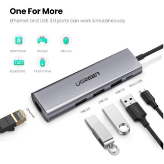 UGREEN New 60812 USB 3.0 HUB3 Port + LAN Gigabit RJ45 + 5V PD ตัวแปลง Gigabit 1000Mbps ราคาพิเศษ