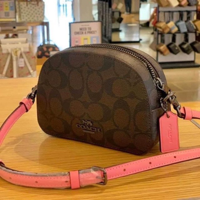 พร้อมส่ง แท้ 100% New Coach ใบเล็ก รุ่น MINI SERENA CROSSBODY IN SIGNATURE  CANVAS COACH 2628 QB/BROWN PINK LEMONADE | Shopee Thailand