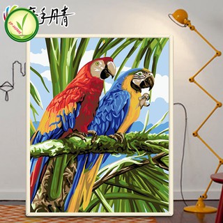 EP-HOME DIY ภาพวาดสีน้ำมัน ภาพระบายสีตามตัวเลข Parrot double mural unframe