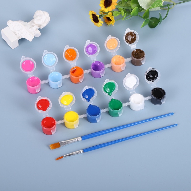 สีเพ้นท์ สีวาดรูป เซ็ตละ 12 สี+พู่กัน2อัน จานสีมีแยกขาย พร้อมส่งทันที