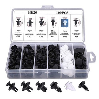 HE26 100PCS Mixed Auto Fastener Vehicle Bumper Fender Retainer Rivet Clip for All Cars Universal Plastic Fastener Clips