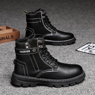 [Hot] Mens High Top Martin Boots รองเท้าบู๊ทลำลองแฟชั่นสไตล์อังกฤษ