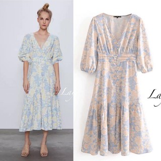 เสื้อผ้าแฟชั่นใหม่ ๆ Layla เดรส zara ลายดอกโทนสีพาสเทล ผ้าเนื้อดีใส่สบาย ทรงเข้ารูปสวยกระดุมผ่าหน้า