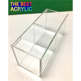 Thebest acrylic กล่องใส่หลอดกาแฟร้อน 2 ช่อง ขนาดเล็ก สีใส ขนาด16x6.5x8cm.