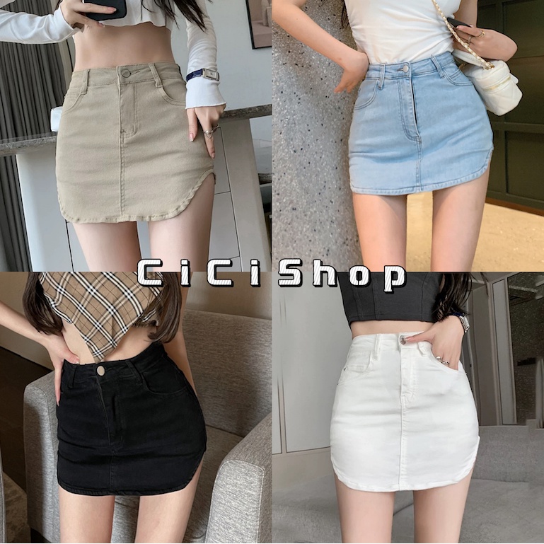 Cicishop(2283)กระโปรงยีนส์สั้น เพิ่มความเว้าข้าง ยืดได้สวยเก๋ๆทรงเป๊ะเซ็กซี่สับจับแมทซ์อะไรก็ปัง ซับในเป็นกางเกง