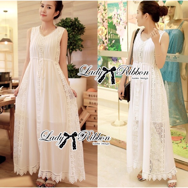 🎀 Lady Ribbon's Made Lady Ribbon White Floral Embellish Lace Maxi