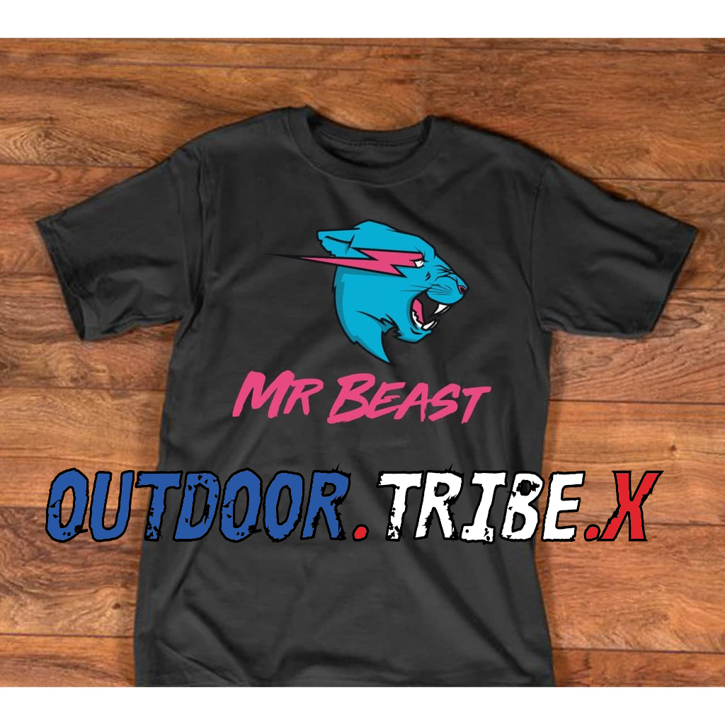 MR BEAST เสื้อยืดสีดําโลโก้เสื้อ UNISEX