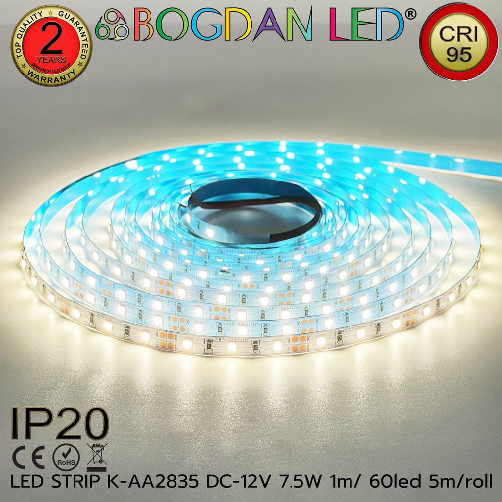LED STRIP K-AA2835-60-4000K DC-12V  7.5W/1M IP20 ยี่ห้อBOGDAN LED แอลอีดีไฟเส้นสำหรับตกแต่ง 300LED/5