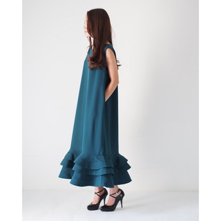 ManiBleu FETE Tripple Frill Maxi Tank Dress - Green Bottle