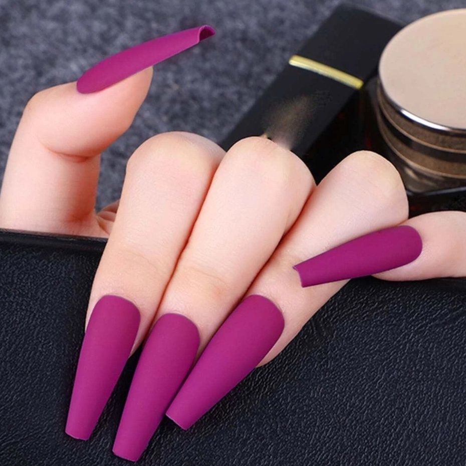 พร้อมส่งในไทย เล็บปลอมสายฝอ COFFIN รุ่นยาว สี MATTE ขายถูก!! แถมฟรี กาว ตะไบ ซิลิโคนติดเล็บ ครบเซ็ต