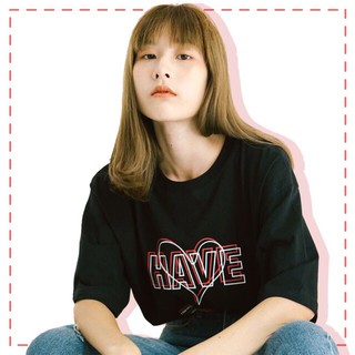 【ผ้าฝ้ายแท้】AMITY- Oversize  เสื้อโอเวอร์ไซส์ : Have ❤️(Black)  (ถ่ายจากสินค้าจริง) เสื้อสีดำ เกาหลี