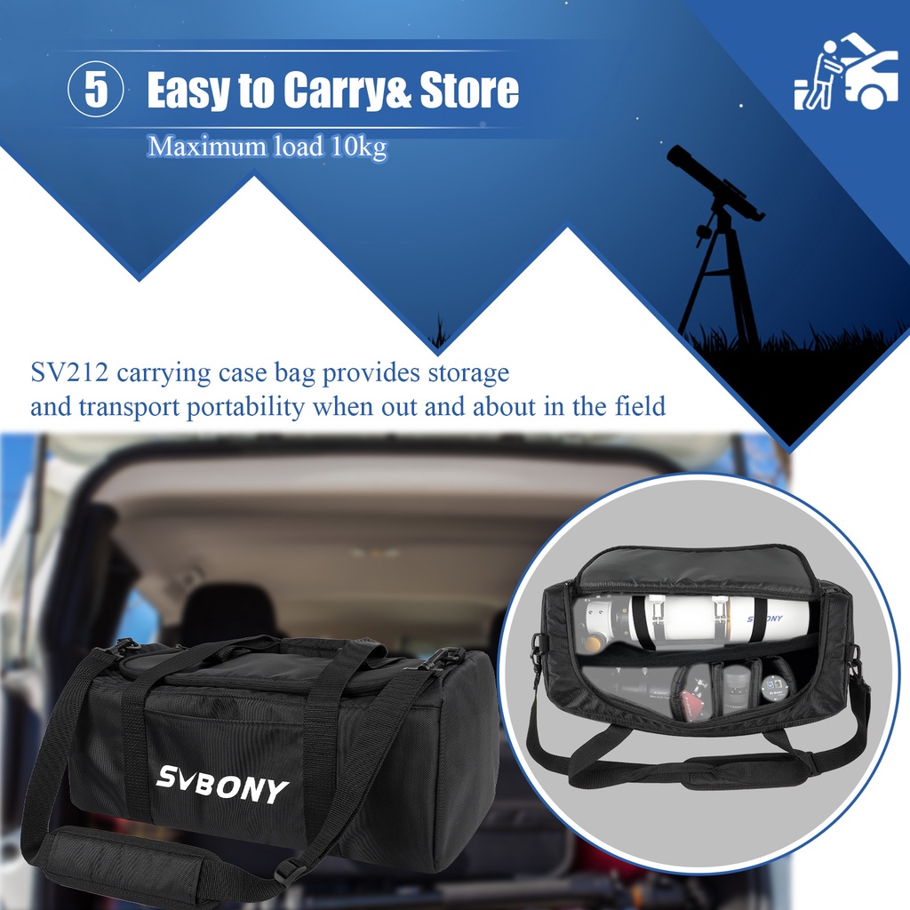 Svbony SV212 กระเป๋ากล้องโทรทรรศน์ อเนกประสงค์ เคสกล้องโทรทรรศน์ ดูดซับแรงกระแทก พร้อมสายคล้องไหล่ ปรับได้ และสายคล้องมือ สําหรับอุปกรณ์เสริมท่อออปติคอล — صورة 6