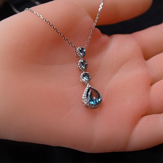 จี้พลอย ลอนดอนบลูโทปาซ พร้อมสร้อย เงิน 92.5 % ชุบโรเดียม  Pendent london blue topaz silver 92.5 % Rhodium plating