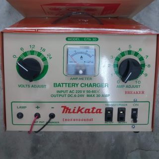 ตู้ชาร์จแบตเตอรี่รถยนต์ 6 12 18 24 โวลต์ 30แอมป์ ทองแดงแท้ battery charger  mikata gta30