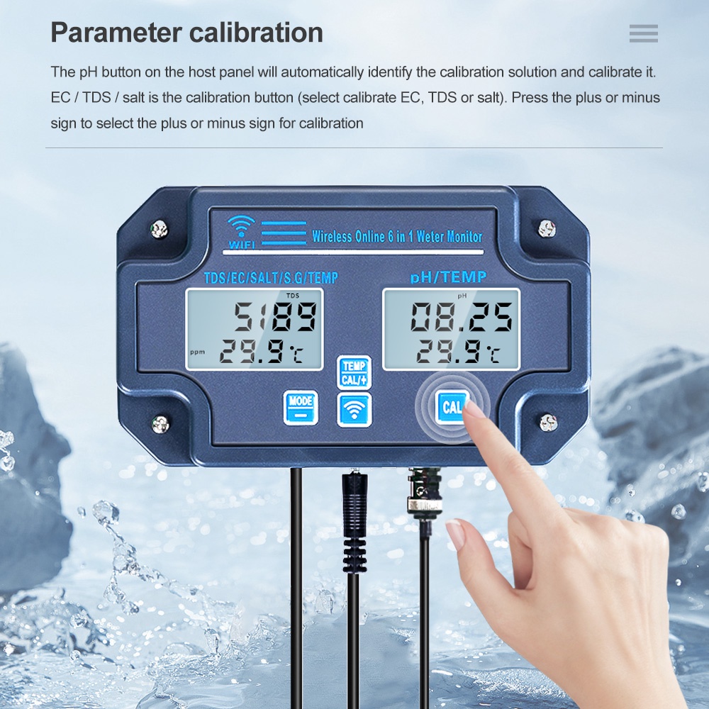 คุณภาพน้ำเครื่องตรวจจับ6 in 1 Wifi Water Quality Tester HECSALTTDSG.S ...