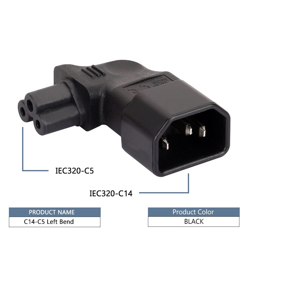IEC320 C14 TO C5 เลี้ยวซ้าย IEC320 C14 ชายหญิง C5 IEC-320 UPS PDU power adapter socket converter 10A