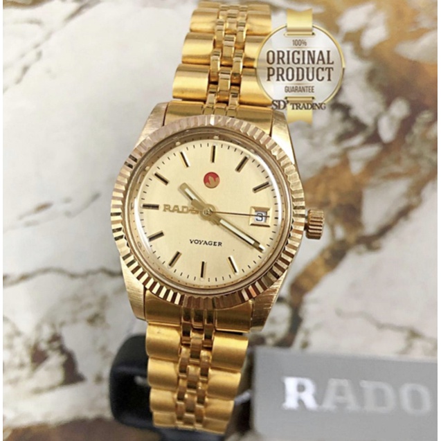 RADO VOYAGER นาฬิกาข้อมือผู้หญิง เรือนทอง หน้าปัดทอง สายสแตนเลส รุ่น 561-4019-2-025 - Gold/Gold