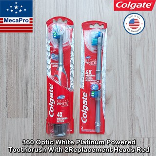 Colgate® 360® Optic White® Platinum™ Powered Toothbrush With 2 Replacement Heads Red คอลเกต แปรงสีฟันแบตเตอรี่