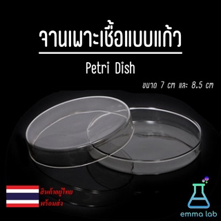 จานเพาะเชื้อแบบแก้ว plate ( Petri Dish ) ช่องเดียว ขนาด 6cm 7.5cm 9cm