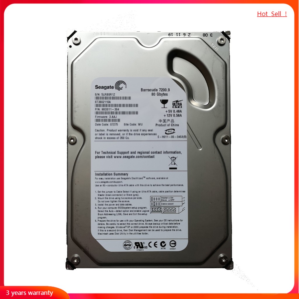 Seagate 80GB ST3802110A 7200RPM PATA IDE 3.5 Seagate 80GB ST3802110A 7200RPM PATA IDE 3.5
