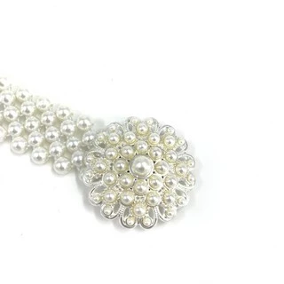 March jewelry ยางยืดรัดมุก 20-40 นิ้ว. ชุดเดรสแฟชั่นผู้หญิงคาดเข็มขัดมุกสีเงินเหมาะสำหรับงานเลี้ยงและงานแต่งงานมีหลายแบบ