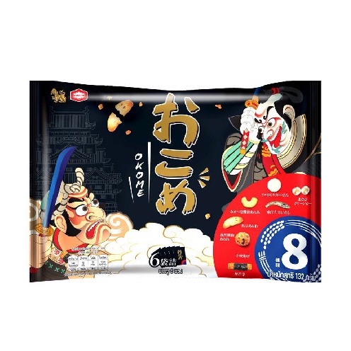 OKOME โนริมากิ ข้าวอบกรอบสไตล์ญี่ปุ่น 132 กรัม 1ห่อมี 6 ซอง มี 8 รสชาติในซองเดียว