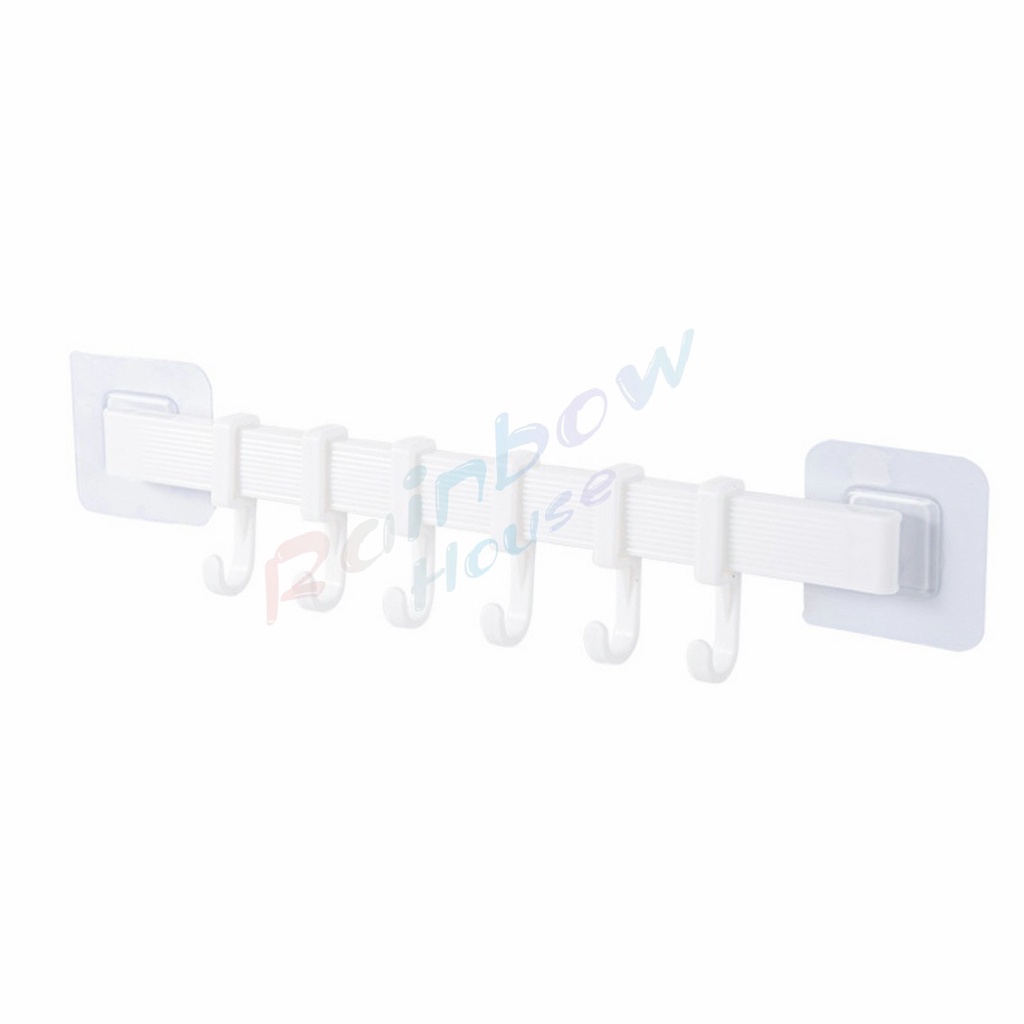 Rainbow ราวตะขอ พลาสติกอเนคประสงค์ แบบติดแผ่นกาว ไม่ต้องเจาะผนัง Towel rack