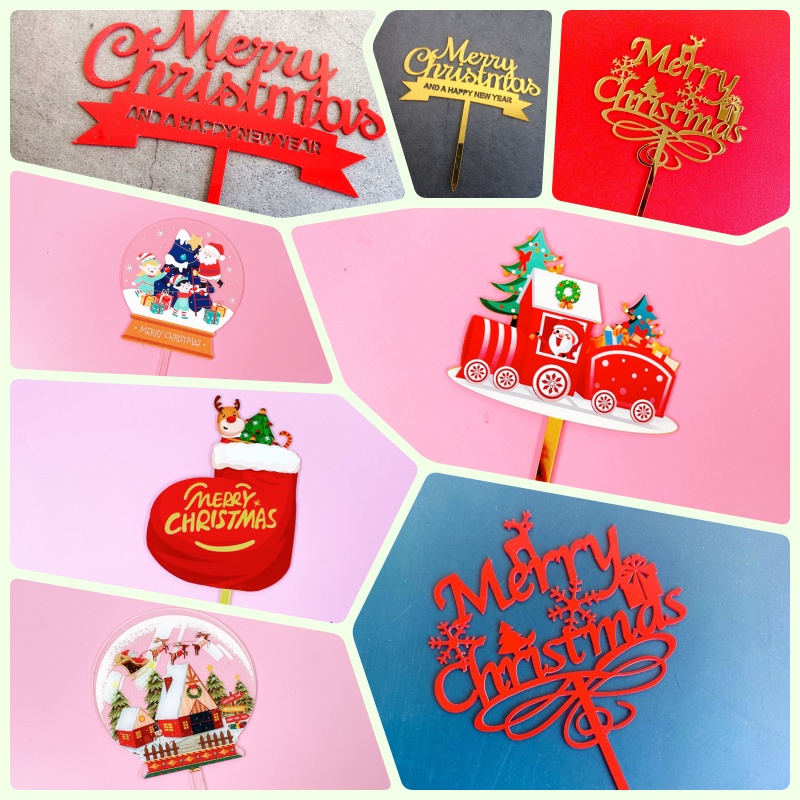 ป้ายอะคริลิค คริสต์มาส ป้ายปักเค้กพิมพ์ลาย Christmas X’mas //  สินค้าพร้อมส่งนะคะ