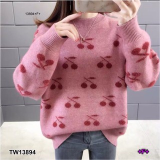 ❄️🍒 เสื้อไหมพรมโอเวอร์ไซส์แขนยาว ผ้าไหมพรมปุยนุ่ม ปักลายเชอร์รี่ ใส่รับลมหนาว