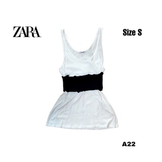 Zara size S เสื้อกล้ามเอวสม๊อคดำด้านหลังเป็นสายหนังพียูมัดโบว์ A22.b6