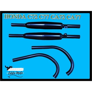 HONDA C72 C77 CA72 CA77 EXHAUST MUFFLER &amp; HEAD PIPE SET "TRIUMPH" STYLE SUPER "BLACK" // ท่อไอเสีย คอท่อไอเสีย สีดำ