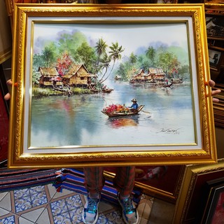 กรอบรูปกระจก ภาพวิว บ้านริมน้ำ ความรัก ความสุข ความโชคดี และความเจริญในด้านการเงิน เสริมฮวงจุ้ย เสริมดวง ของขวัญ