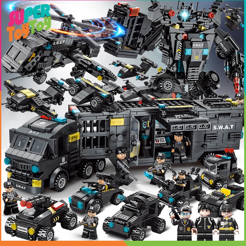 จัดส่งภายใน24ชม 700Pcs ตำรวจ หน่วยสวาท หุ่นยนต์สร้างบล็อก ของเล่นสําหรับเด็ก