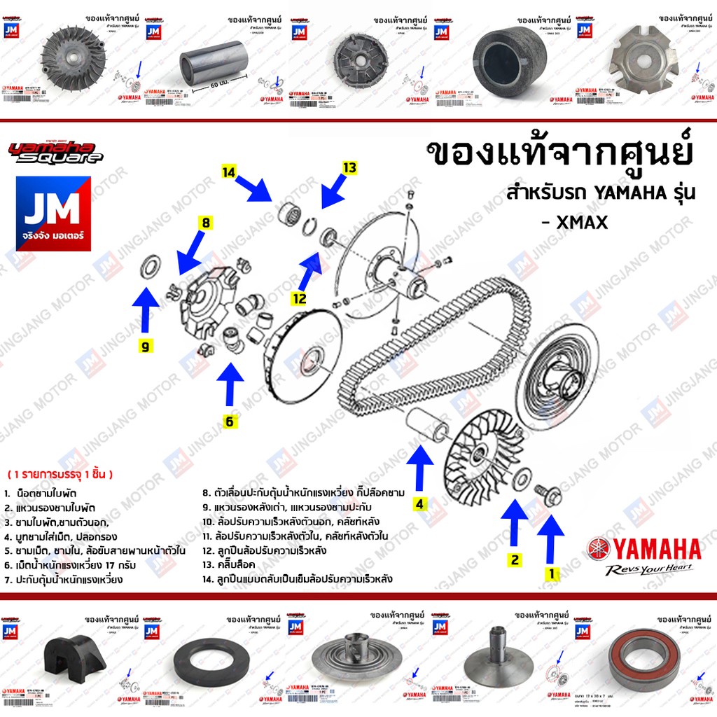 B74 B5X ชุดห้องสายพาน , ลูกปืนคลัทช์, เม็ดตุ้มน้ำหนัก, คลิ๊บล็อค ชามหน้า ล้อขับ ชามหลัง เเท้ศูนย์ YAMAHA XMAX 2017-2023