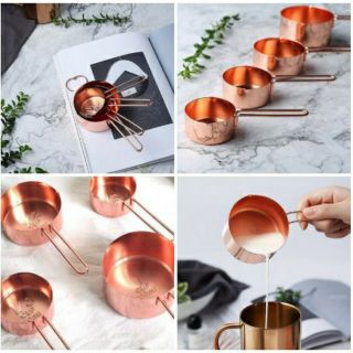 ถ้วยตวงสแตนเลสสีโรสโกลด์ เซต 4 ชิ้น Four sets of baking spoons ✅สินค้าพร้อมส่ง