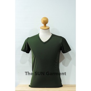 เสื้อรองในทหาร/คอวี /สีเขียวขี้ม้า ผ้าNANO