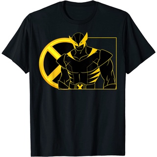 ROUND คอลูกเรือเสื้อยืด ผ้าฝ้าย พิมพ์ลาย Marvel X-Men Wolverine Line Art Portrait สําหรับผู้ชาย-4XL