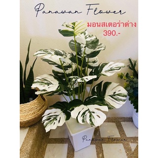 ลดราคา ‼️ ต้นไม้มงคล ต้นไม้ปลอม 18 ก้านใบ พร้อมกระถางและหิน