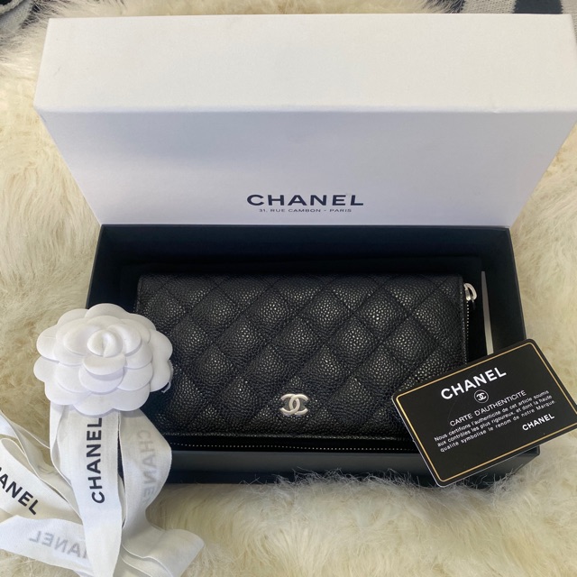 New Chanel long wallet zippy หนังcaviar
