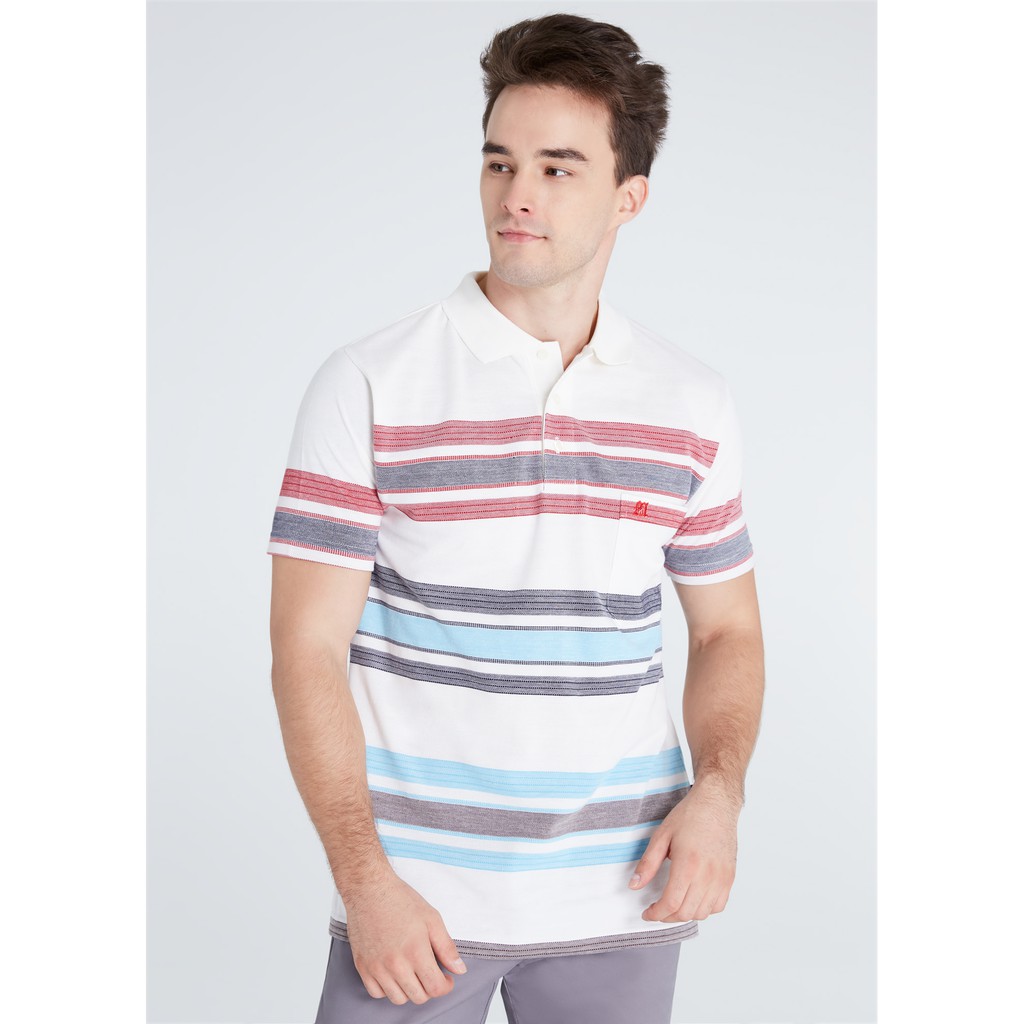 เสื้อโปโลแขนสั้นผู้ชายมีกระเป๋า  Maximo Dente คอปก ลายริ้ว คลาสสิค สไตล์ยุโรป สำหรับผู้ใหญ่ รุ่น CV-