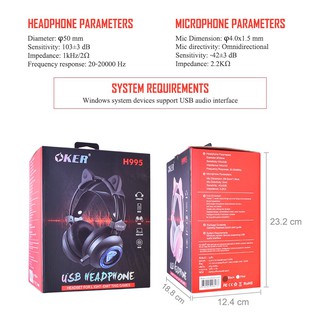 หูฟังเกมมิ่ง USB หูฟังแมว เสียงดี มีไฟ Gamming Headset Oker H995